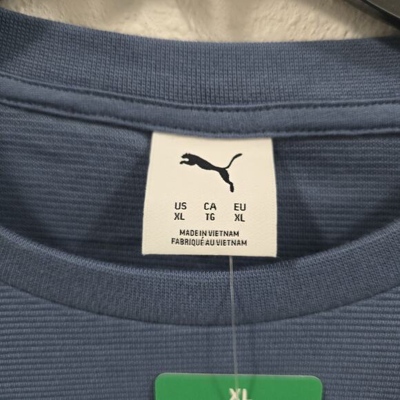 PUMA Mens Sweatshirt Crew Neck Regular Fit Textured Fabric Blue XL Embroidered - Picture 4 of 13